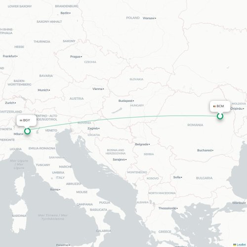 Mapa lotu bezpośredniego Bacău – Bergamo