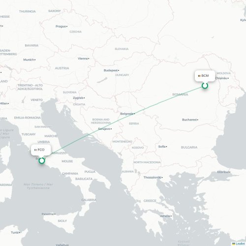 Mapa lotu bezpośredniego Bacău – Rzym