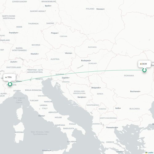 Mapa lotu bezpośredniego Bacău – Turyn, Torino