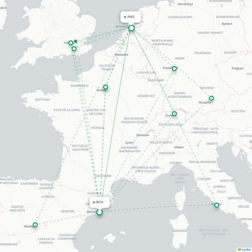 Barcelona - Amsterdam kaart van rechtstreekse vlucht