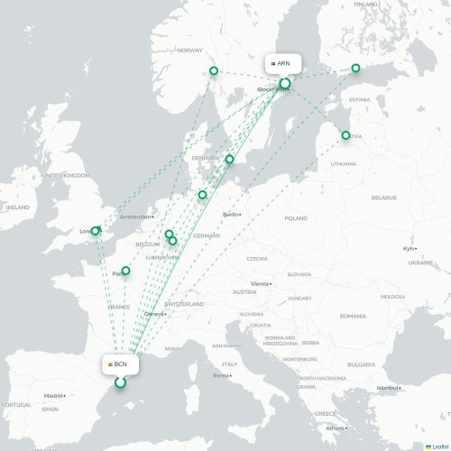 Mapa lotu bezpośredniego Barcelona – Sztokholm