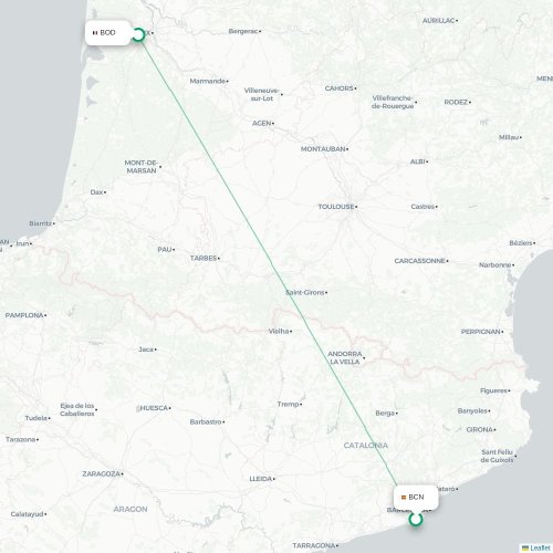 Mapa de vuelo directo Barcelona - Burdeos