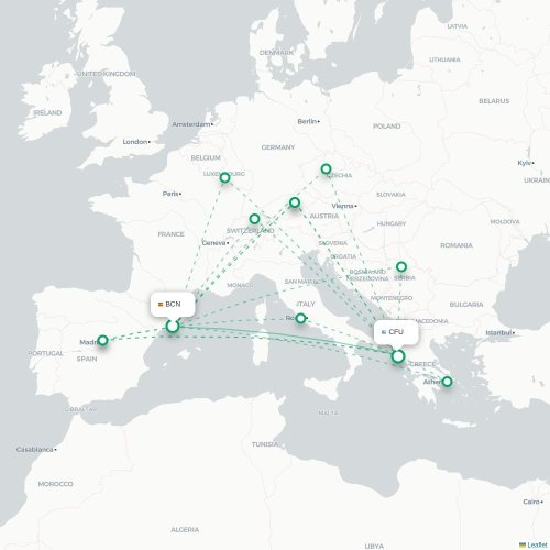 Mapa de vuelo directo Barcelona - Corfú, Corfú