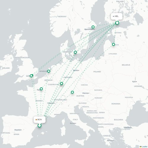 Barcelone - Helsinki carte du vol direct