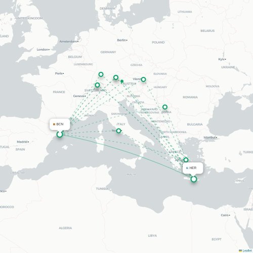 Mapa de vuelo directo Barcelona - Heraclión