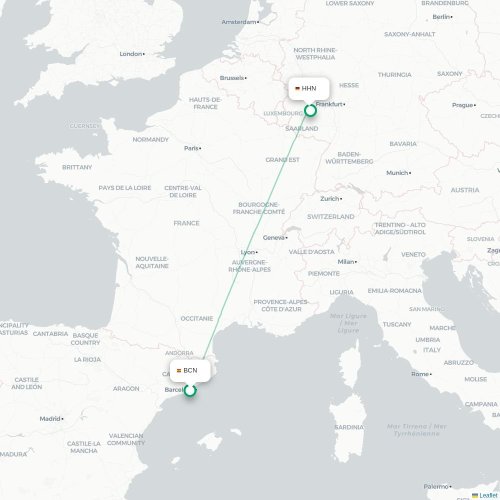 Barcelona - Frankfurt kort over direkte fly
