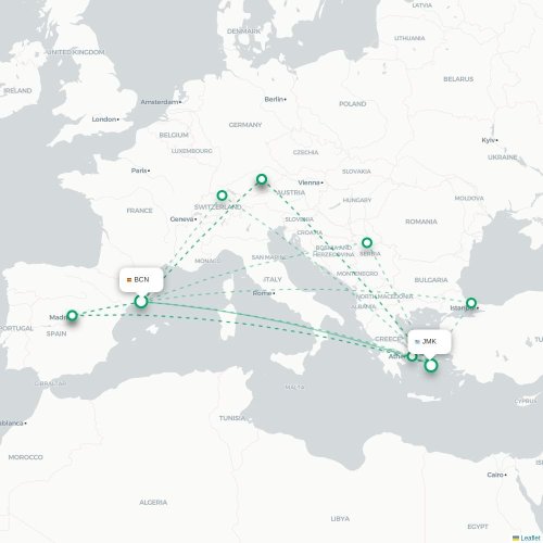 Mapa de vuelo directo Barcelona - Míkonos