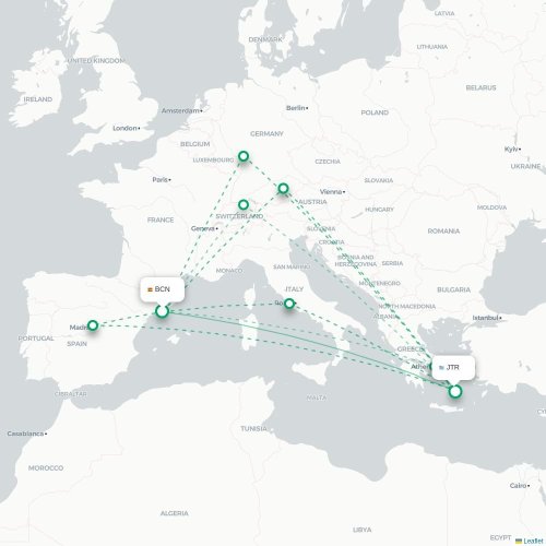 Mapa de vuelo directo Barcelona - Fira