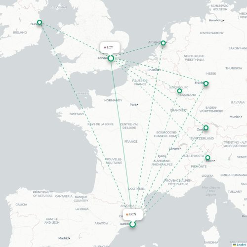Mapa de vuelo directo Barcelona - Londres