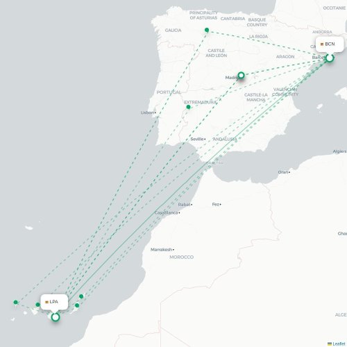 Barcelone - Las Palmas de Gran Canaria carte du vol direct