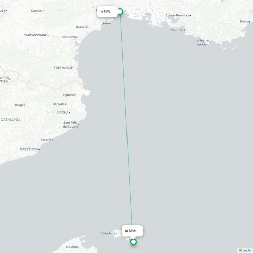 Mapa de vuelo directo Barcelona - Mahón