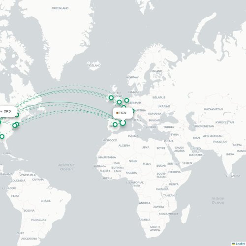 Barcelona – Chicago suoran lennon kartta