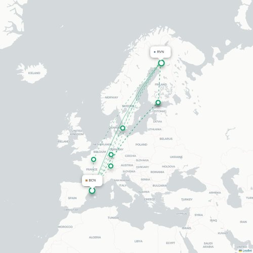Barcelone - Rovaniemi carte du vol direct