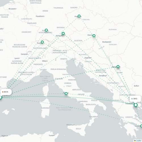 Mapa de vuelo directo Barcelona - Salónica