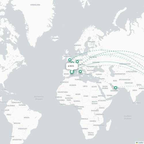 Mapa lotu bezpośredniego Barcelona – Shenzhen