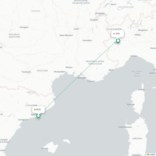 Mapa de vuelo directo Barcelona - Turín, Torino