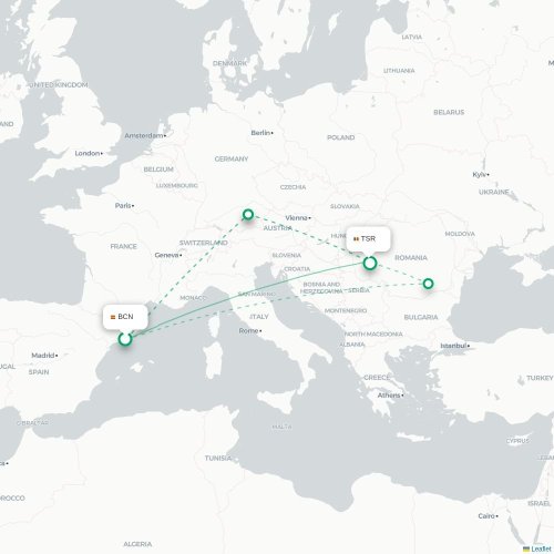 Barcelona - Timisoara kort over direkte fly