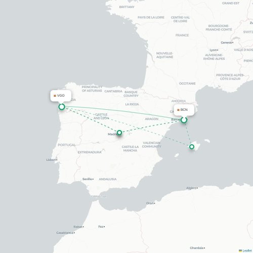 Mapa de vuelo directo Barcelona - Vigo