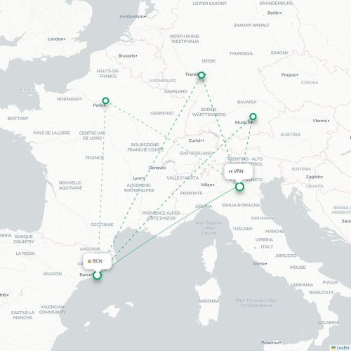 Barcelone - Vérone carte du vol direct
