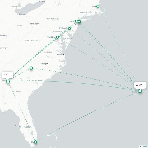 Mapa lotu bezpośredniego Hamilton – Atlanta