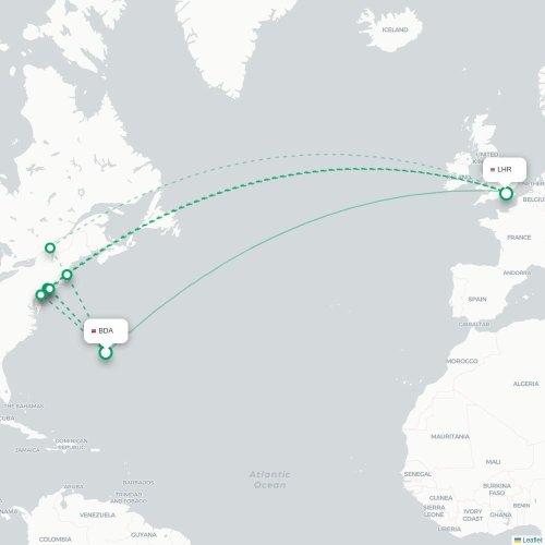 Mapa lotu bezpośredniego Hamilton – Londyn