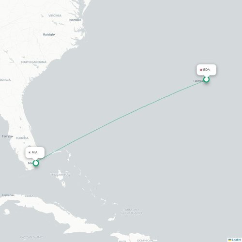 Mapa lotu bezpośredniego Hamilton – Miami