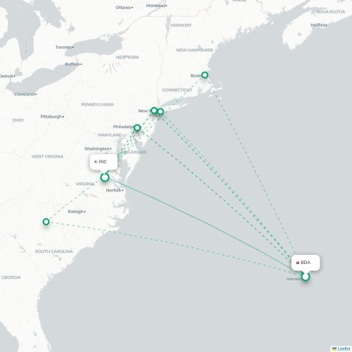 Mapa lotu bezpośredniego Hamilton – Richmond