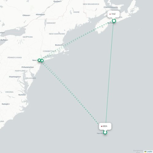 Mapa lotu bezpośredniego Hamilton – Halifax