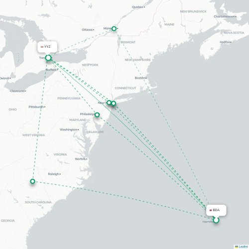 Mapa lotu bezpośredniego Hamilton – Toronto