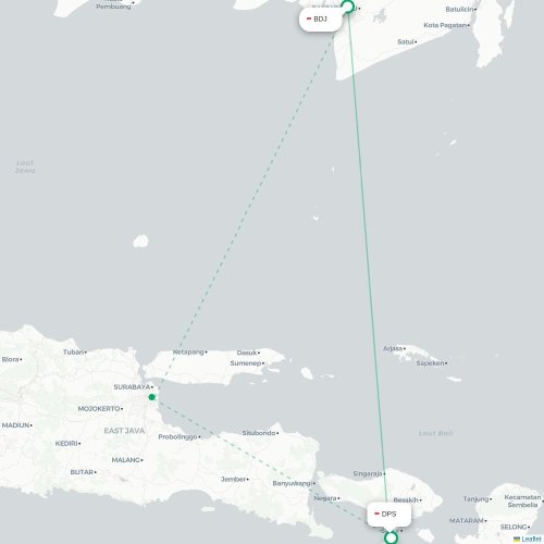 Mapa lotu bezpośredniego Banjarmasin – Denpasar