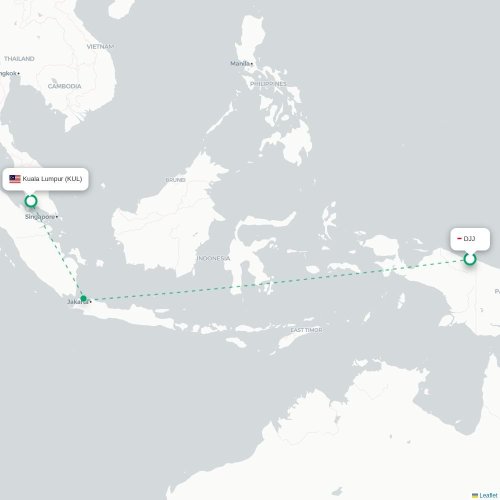 Mapa lotu bezpośredniego Banjarmasin – Kuala Lumpur
