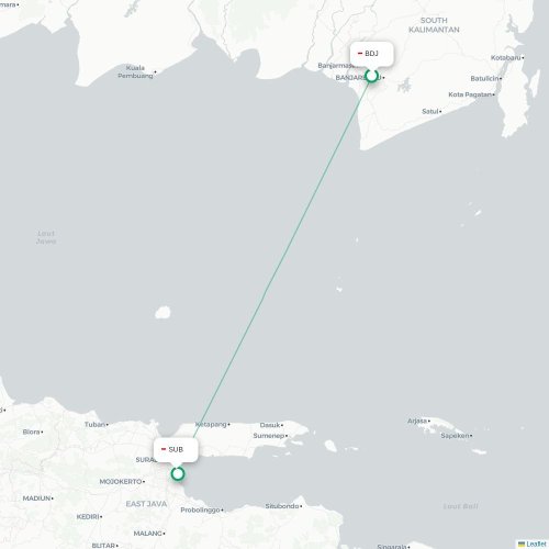 Mapa lotu bezpośredniego Banjarmasin – Surabaja
