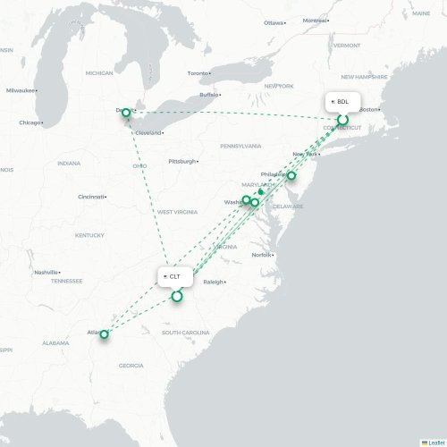 Mapa lotu bezpośredniego Hartford – Charlotte