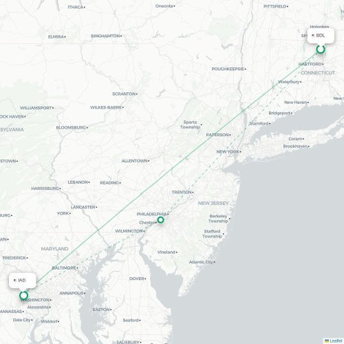 Mapa lotu bezpośredniego Hartford – Waszyngton