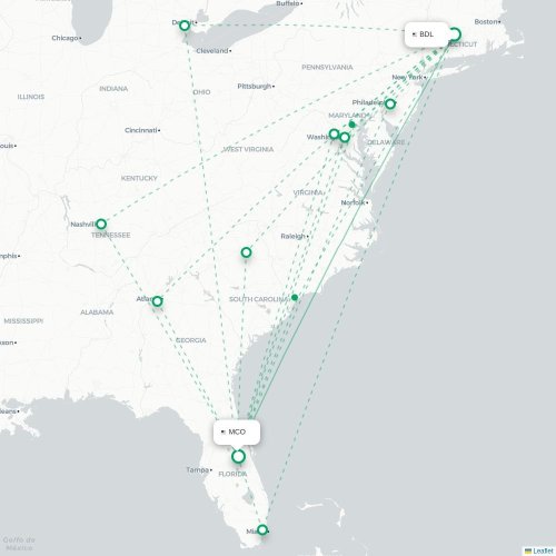 Mapa lotu bezpośredniego Hartford – Orlando