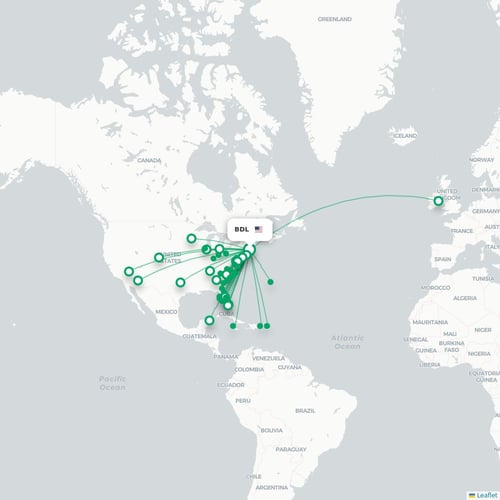 BDL routes and destination map