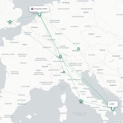 Mapa lotu bezpośredniego Brindisi – Amsterdam