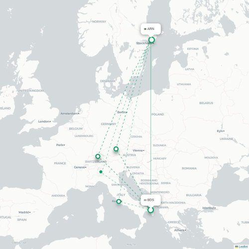 Mapa de vuelo directo Brindisi - Estocolmo