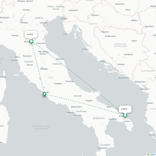 Mapa lotu bezpośredniego Brindisi – Bolonia