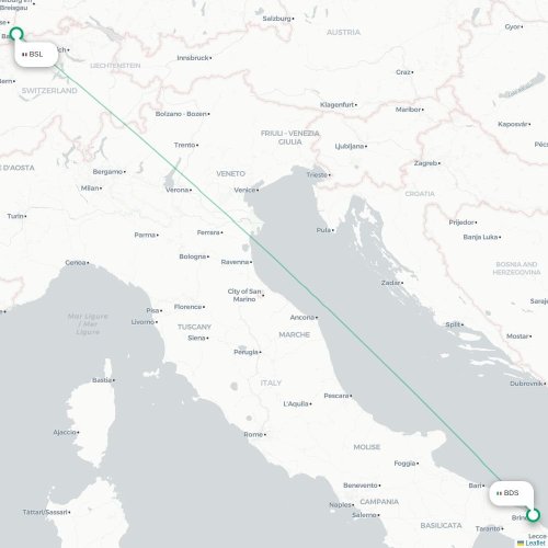 Mapa de vuelo directo Brindisi - Basilea, Suiza