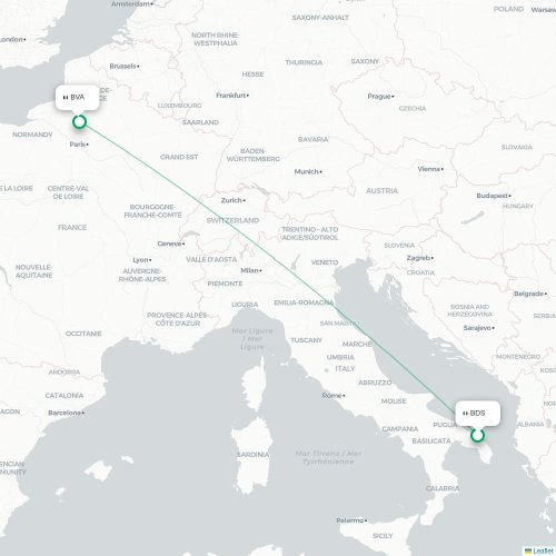 Mapa de vuelo directo Brindisi - París