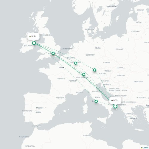 Mapa lotu bezpośredniego Brindisi – Dublin