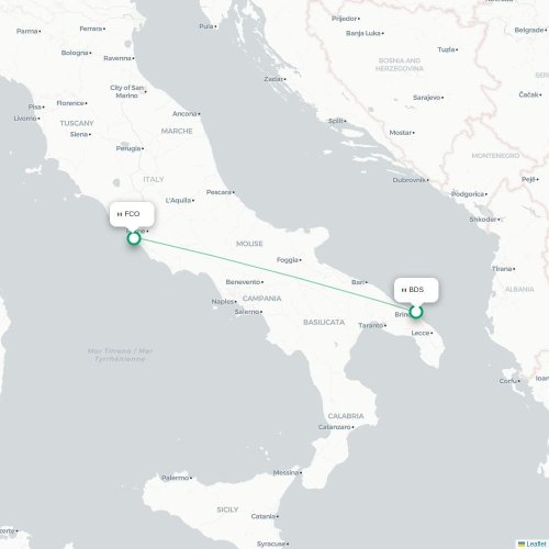 Mapa lotu bezpośredniego Brindisi – Rzym