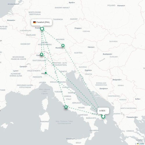 Brindisi - Frankfurt am Main kaart van rechtstreekse vlucht