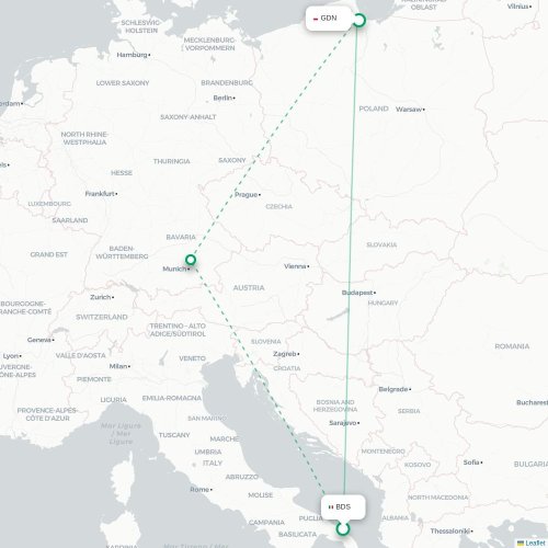 Mapa lotu bezpośredniego Brindisi – Gdańsk