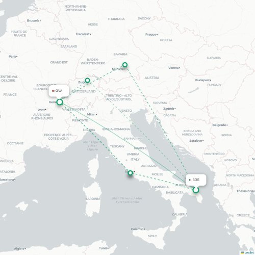 Brindisi - Geneve karta över direktflyg