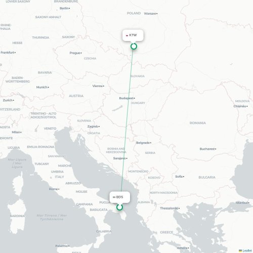 Mapa lotu bezpośredniego Brindisi – Katowice