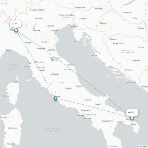 Mapa lotu bezpośredniego Brindisi – Mediolan