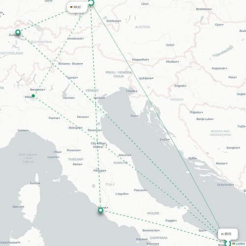 Brindisi - München kaart van rechtstreekse vlucht