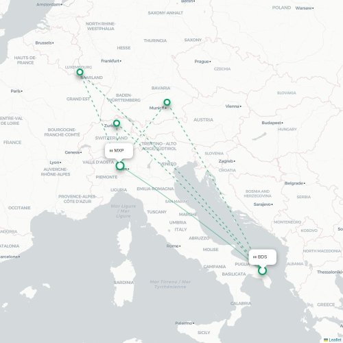 Mapa lotu bezpośredniego Brindisi – Mediolan